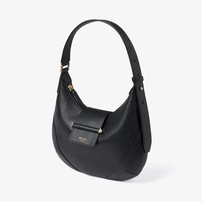 Bolso de hombro Bar Hobo pequeño de cuero Biker negro