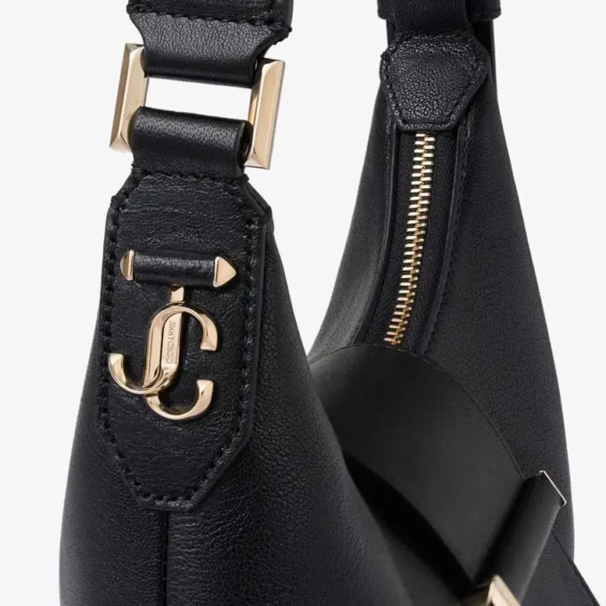 Bolso de hombro Bar Hobo pequeño de cuero Biker negro