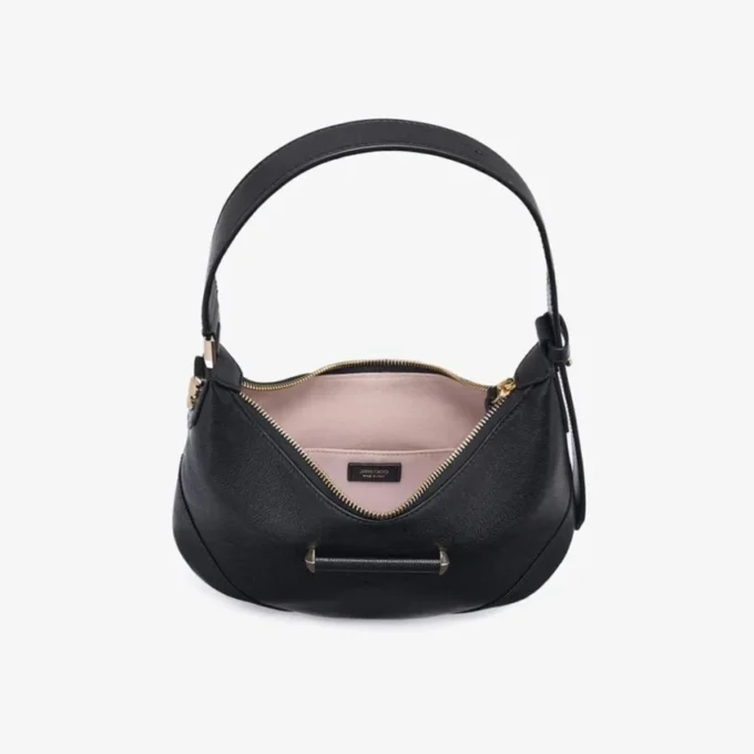 Bolso de hombro Bar Hobo pequeño de cuero Biker negro