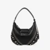 Bolso de hombro Bar Hobo pequeño de cuero Biker negro con tachuelas de perlas