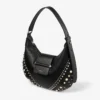 Bolso de hombro Bar Hobo pequeño de cuero Biker negro con tachuelas de perlas