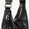 Bolso de hombro Bar Hobo pequeño de cuero Biker negro con tachuelas de perlas