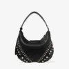 Bolso de hombro Bar Hobo pequeño de cuero Biker negro con tachuelas de perlas