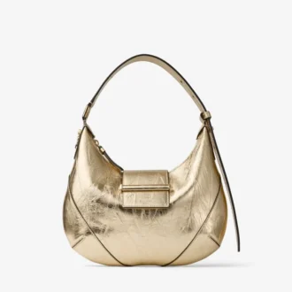 Bolso de hombro Bar Hobo pequeño de piel metalizada dorada vintage