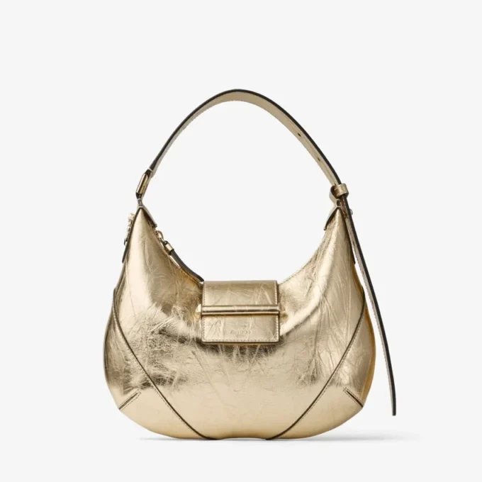 Bolso de hombro Bar Hobo pequeño de piel metalizada dorada vintage Bolso de hombro Bar Hobo pequeño de piel metalizada dorada vintage