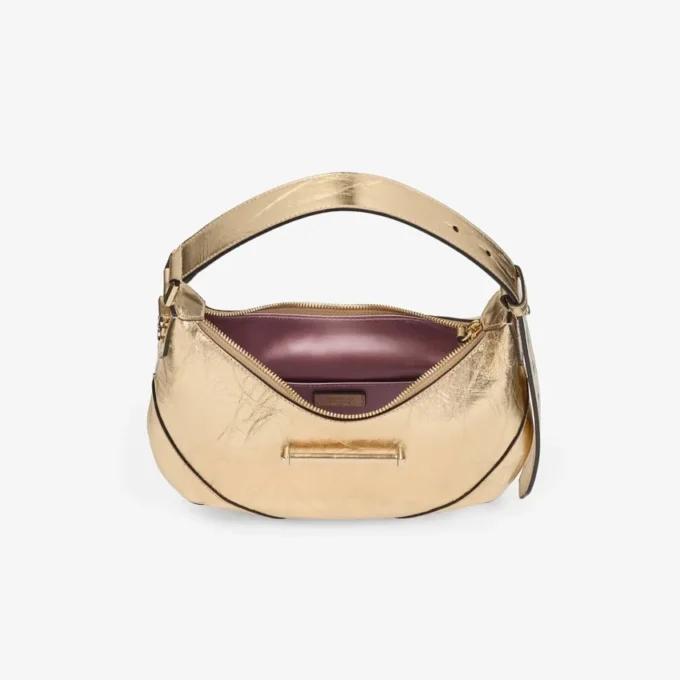 Bolso de hombro Bar Hobo pequeño de piel metalizada dorada vintage Bolso de hombro Bar Hobo pequeño de piel metalizada dorada vintage