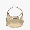 Bolso de hombro Bar Hobo pequeño de piel metalizada dorada vintage Bolso de hombro Bar Hobo pequeño de piel metalizada dorada vintage