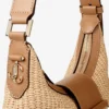 Bolso de hombro Bar Hobo pequeño de rafia natural y color toffee con ribetes de piel de becerro lisa Bolso de hombro Bar Hobo pequeño de rafia natural y color toffee con ribetes de piel de becerro lisa