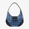 Bolso de hombro Bar Hobo pequeño en tejido vaquero azul marino con diseño de rayas cruzadas y ribetes de cuero estilo Biker Bolso de hombro Bar Hobo pequeño en tejido vaquero azul marino con diseño de rayas cruzadas y ribetes de cuero estilo Biker
