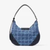 Bolso de hombro Bar Hobo pequeño en tejido vaquero azul marino con diseño de rayas cruzadas y ribetes de cuero estilo Biker Bolso de hombro Bar Hobo pequeño en tejido vaquero azul marino con diseño de rayas cruzadas y ribetes de cuero estilo Biker