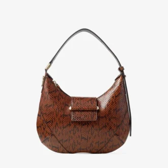 Bolso de hombro Bar Hobo Small Cognac Kigali con estampado de serpiente