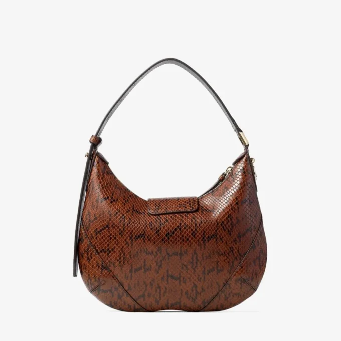 Bolso de hombro Bar Hobo Small Cognac Kigali con estampado de serpiente Bolso de hombro Bar Hobo Small Cognac Kigali con estampado de serpiente
