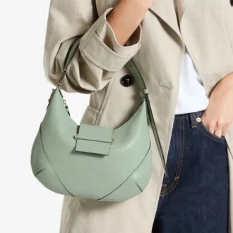 Bolso de hombro Bar Hobo Small Verde Biker de piel