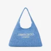 Bolso de hombro Beach Diamond Hobo grande en rafia azul océano y crudo