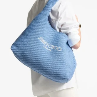 Bolso de hombro Beach Diamond Hobo grande en rafia azul océano y crudo