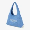 Bolso de hombro Beach Diamond Hobo grande en rafia azul océano y crudo