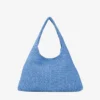 Bolso de hombro Beach Diamond Hobo grande en rafia azul océano y crudo