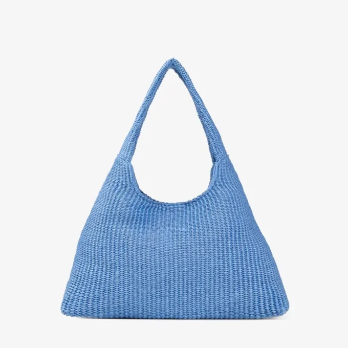 Bolso de hombro Beach Diamond Hobo grande en rafia azul océano y crudo