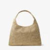 Bolso de hombro Beach Diamond Hobo grande en rafia metalizada dorada y capuchino oscuro