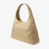 Bolso de hombro Beach Diamond Hobo grande en rafia metalizada dorada y capuchino oscuro