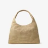 Bolso de hombro Beach Diamond Hobo grande en rafia metalizada dorada y capuchino oscuro