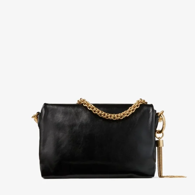 Bolso de hombro Callie con solapa de piel Biker brillante en negro