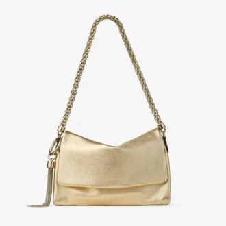 Bolso de hombro Callie con solapa de piel metalizada dorada