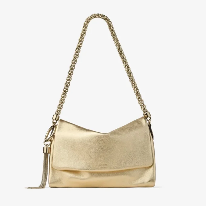 Bolso de hombro Callie con solapa de piel metalizada dorada Bolso de hombro Callie con solapa de piel metalizada dorada