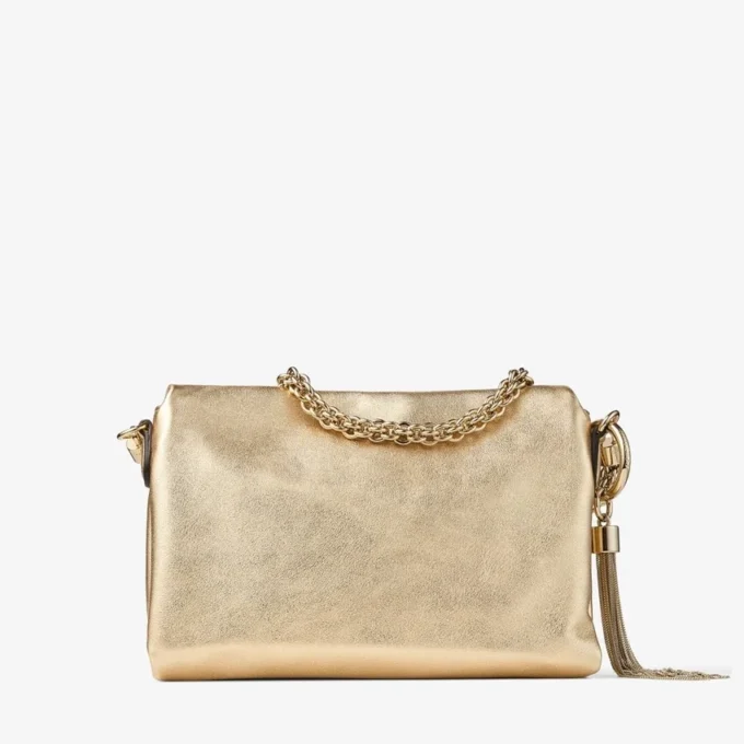 Bolso de hombro Callie con solapa de piel metalizada dorada Bolso de hombro Callie con solapa de piel metalizada dorada