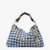 Bolso de hombro Callie Maxi de rafia a cuadros marinos con correa desmontable de piel napa trenzada