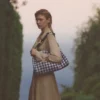 Bolso de hombro Callie Maxi de rafia a cuadros marinos con correa desmontable de piel napa trenzada