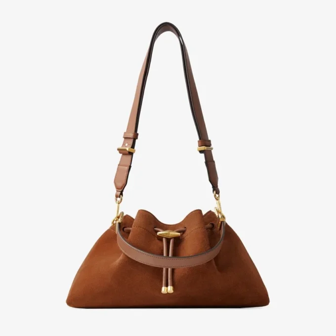 Bolso de hombro Cinch mediano de ante marrón claro Bolso de hombro Cinch mediano de ante marrón claro