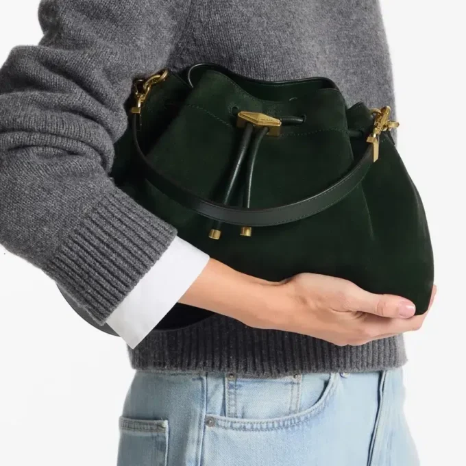 Bolso de hombro Cinch mediano de ante verde británico