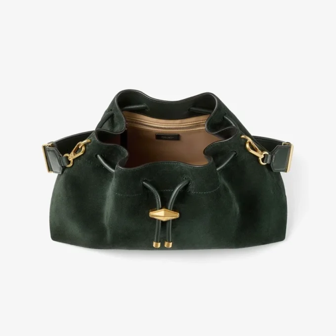 Bolso de hombro Cinch mediano de ante verde británico