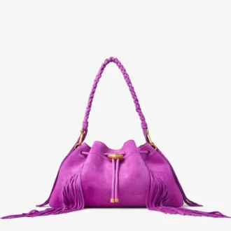 Bolso de hombro Cinch mediano de ante violeta orquídea con flecos