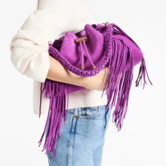 Bolso de hombro Cinch mediano de ante violeta orquídea con flecos