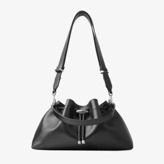 Bolso de hombro Cinch mediano de piel negra