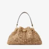 Bolso de hombro Cinch mediano de rafia tejida con motivos florales naturales