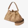 Bolso de hombro Cinch mediano de rafia tejida con motivos florales naturales