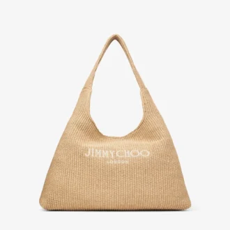 Bolso de hombro grande Beach Diamond Hobo de rafia natural