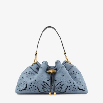 Bolso de hombro mediano Cinch de denim con bordado Sangallo