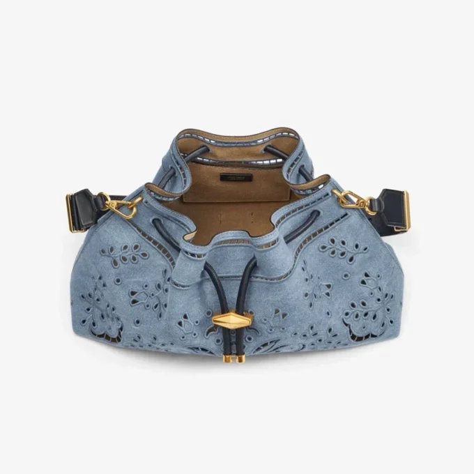 Bolso de hombro mediano Cinch de denim con bordado Sangallo Bolso de hombro mediano Cinch de denim con bordado Sangallo
