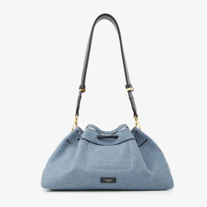 Bolso de hombro mediano Cinch de denim con bordado Sangallo Bolso de hombro mediano Cinch de denim con bordado Sangallo
