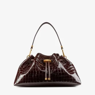 Bolso de hombro mediano Cinch de piel con relieve de cocodrilo Sambuco