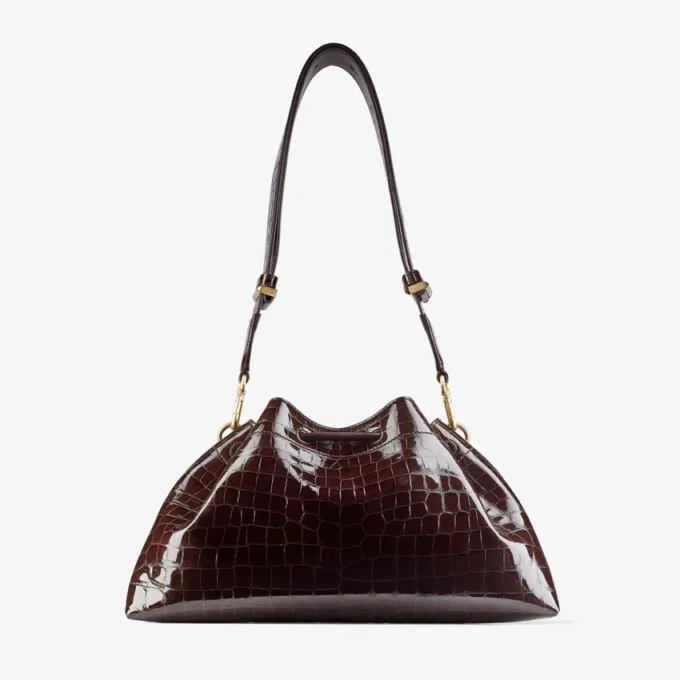 Bolso de hombro mediano Cinch de piel con relieve de cocodrilo Sambuco Bolso de hombro mediano Cinch de piel con relieve de cocodrilo Sambuco