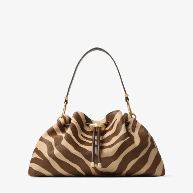 Bolso de hombro mediano Cinch de potro con estampado de cebra natural Bolso de hombro mediano Cinch de potro con estampado de cebra natural