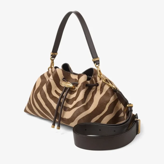 Bolso de hombro mediano Cinch de potro con estampado de cebra natural Bolso de hombro mediano Cinch de potro con estampado de cebra natural