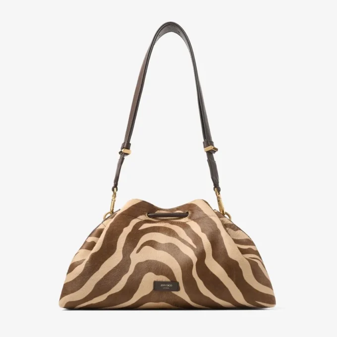 Bolso de hombro mediano Cinch de potro con estampado de cebra natural Bolso de hombro mediano Cinch de potro con estampado de cebra natural