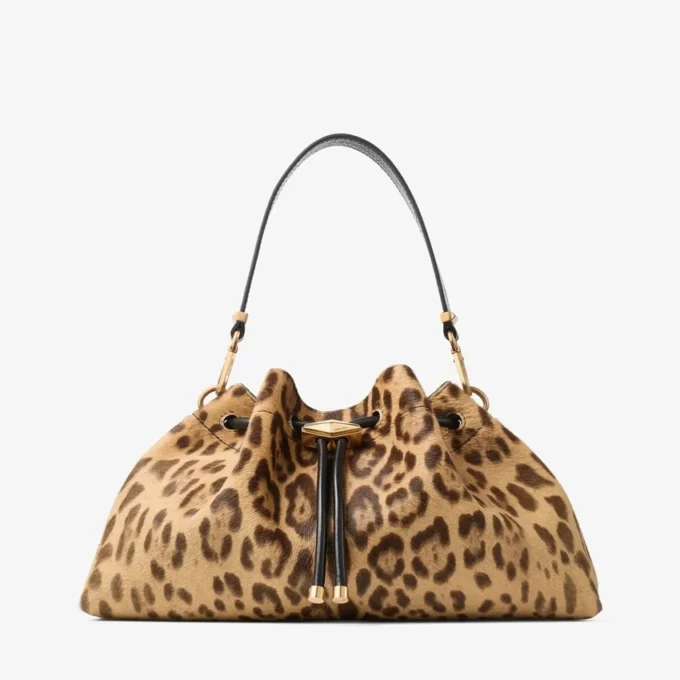 Bolso de hombro mediano Cinch de potro con estampado de leopardo natural Bolso de hombro mediano Cinch de potro con estampado de leopardo natural