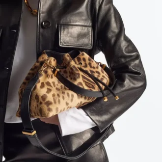 Bolso de hombro mediano Cinch de potro con estampado de leopardo natural